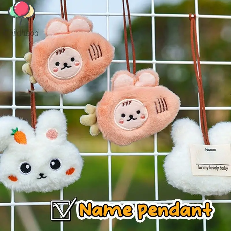 

1Pc Cartoon Rabbit Carrot Name Sticker Pendant Cute Bunny Radish Plush Doll Anti-lost Mark Luggage Tag Charm Keychain Bag Decor