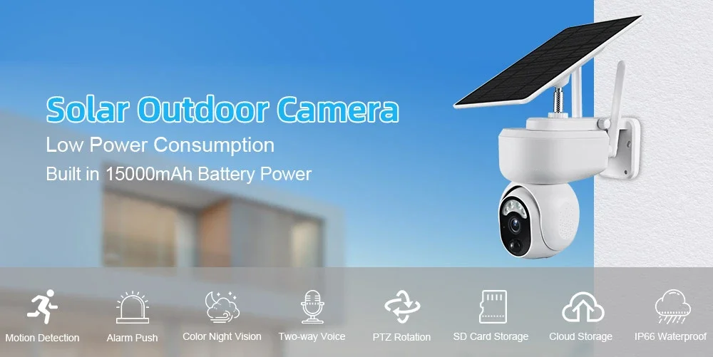 4MP 4G LTE Solar Camera Outdoor WiFi Security Camera PTZ Auto Tracking Color Nig
