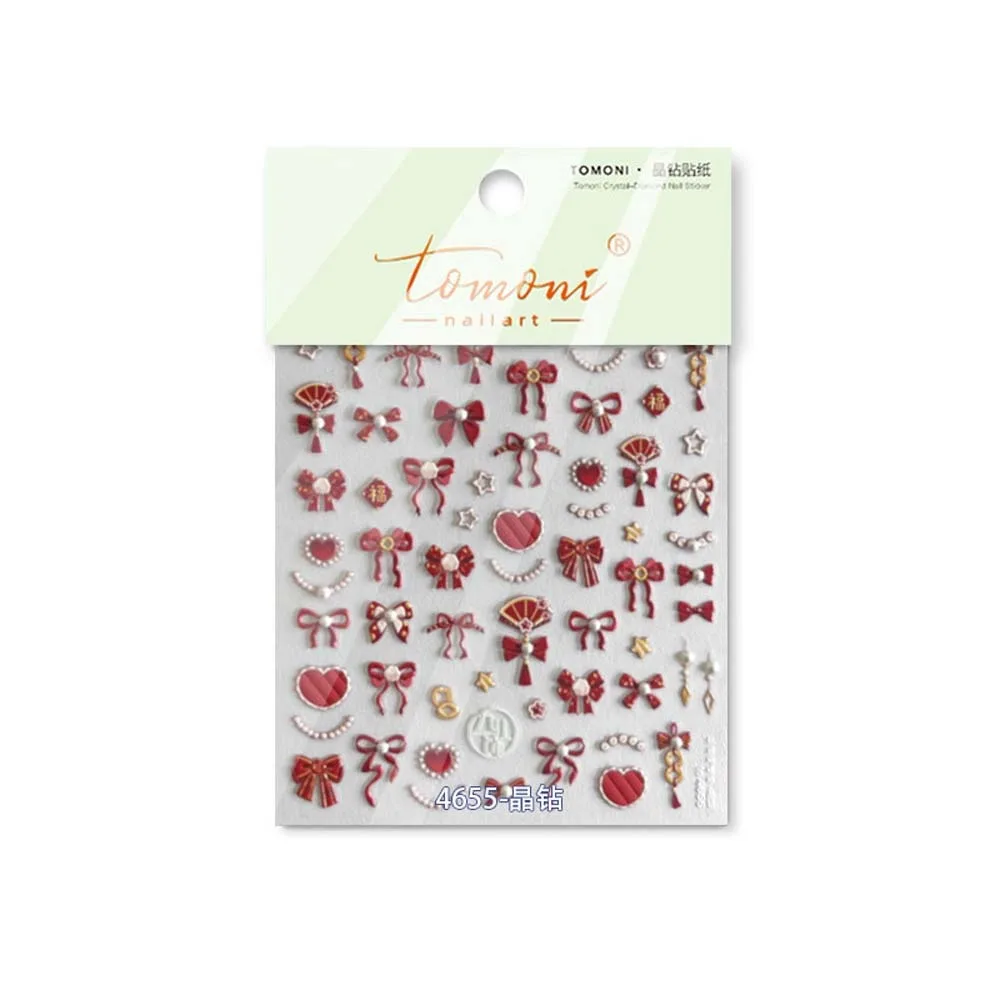 Nail Accessories Chinese New Year Nail Sticker 3D Pearl Bow Peony Flower New Year Snake Nail Decal 2025 Snake New Year