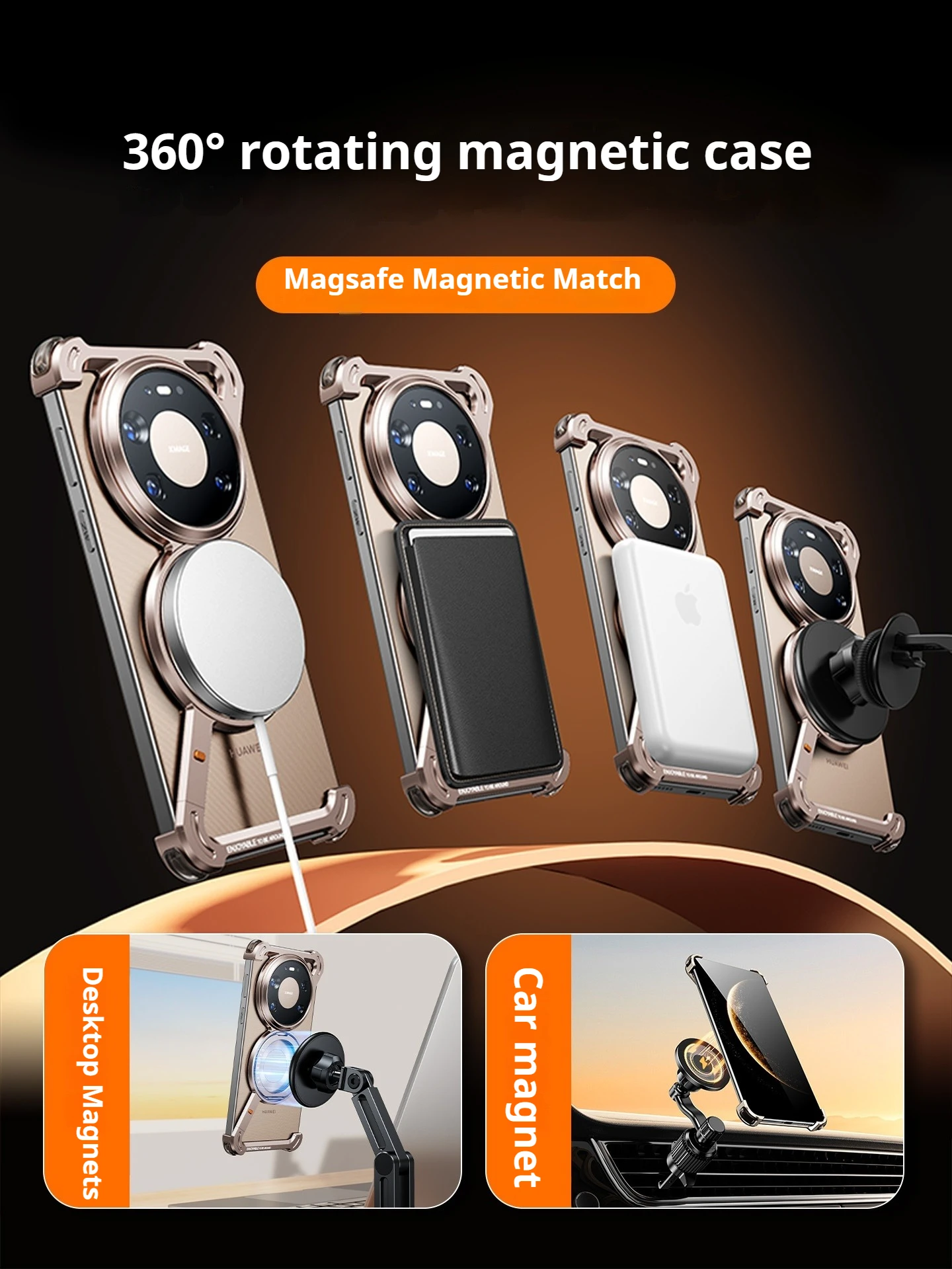 Eary Metal Phone Case with 360° Rotating Magnetic Kickstand and Shockproof Protection