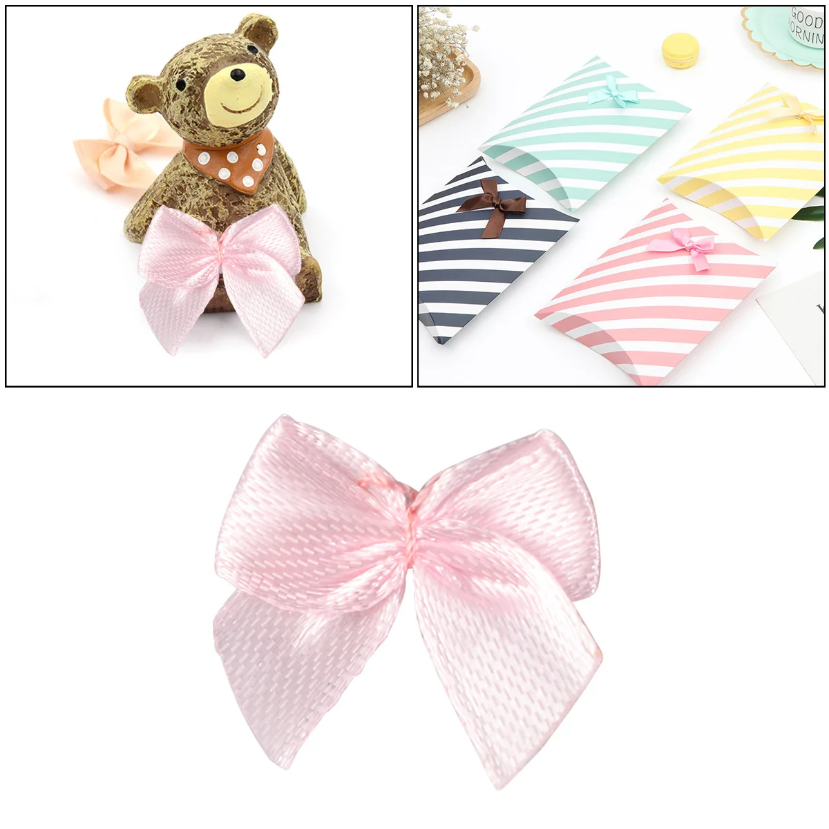 

100pcs Ribbon Bows Flowers Handmade Hair Bows Accessories Materials Small Fresh Patterns Crafts Ornaments Gift Decor (Pink)