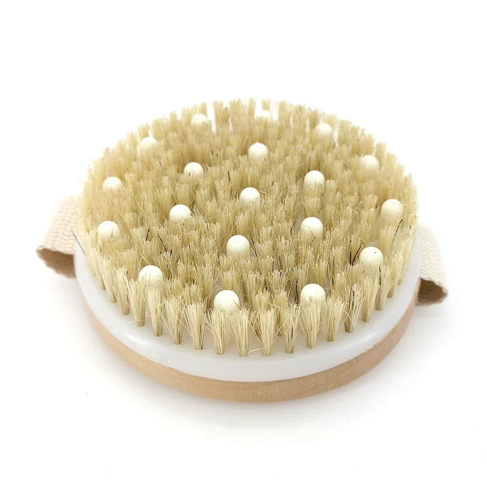 Massage Tool Body Scrubber 2 In 1 Dry Skin Body Massage Brush Natural Bristle Dead Skin Remover Anti Cellulite Exfoliates Blood Circulation Massage Tools