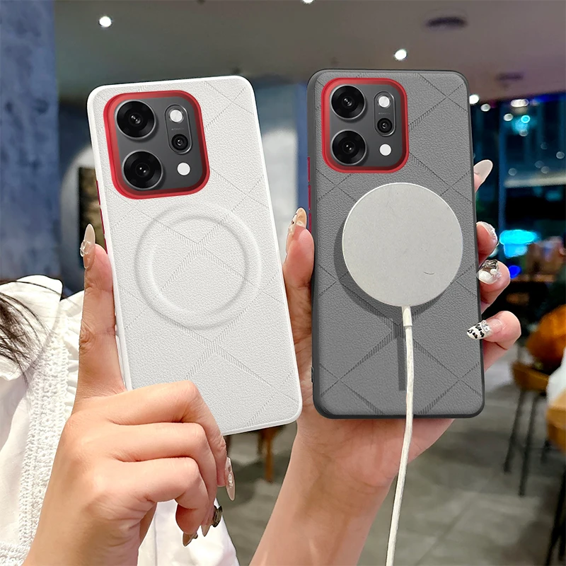 ELVEV Magnetic Luxury Embossed PU Leather Phone Case with Wireless Charging and Anti-Fall Protection