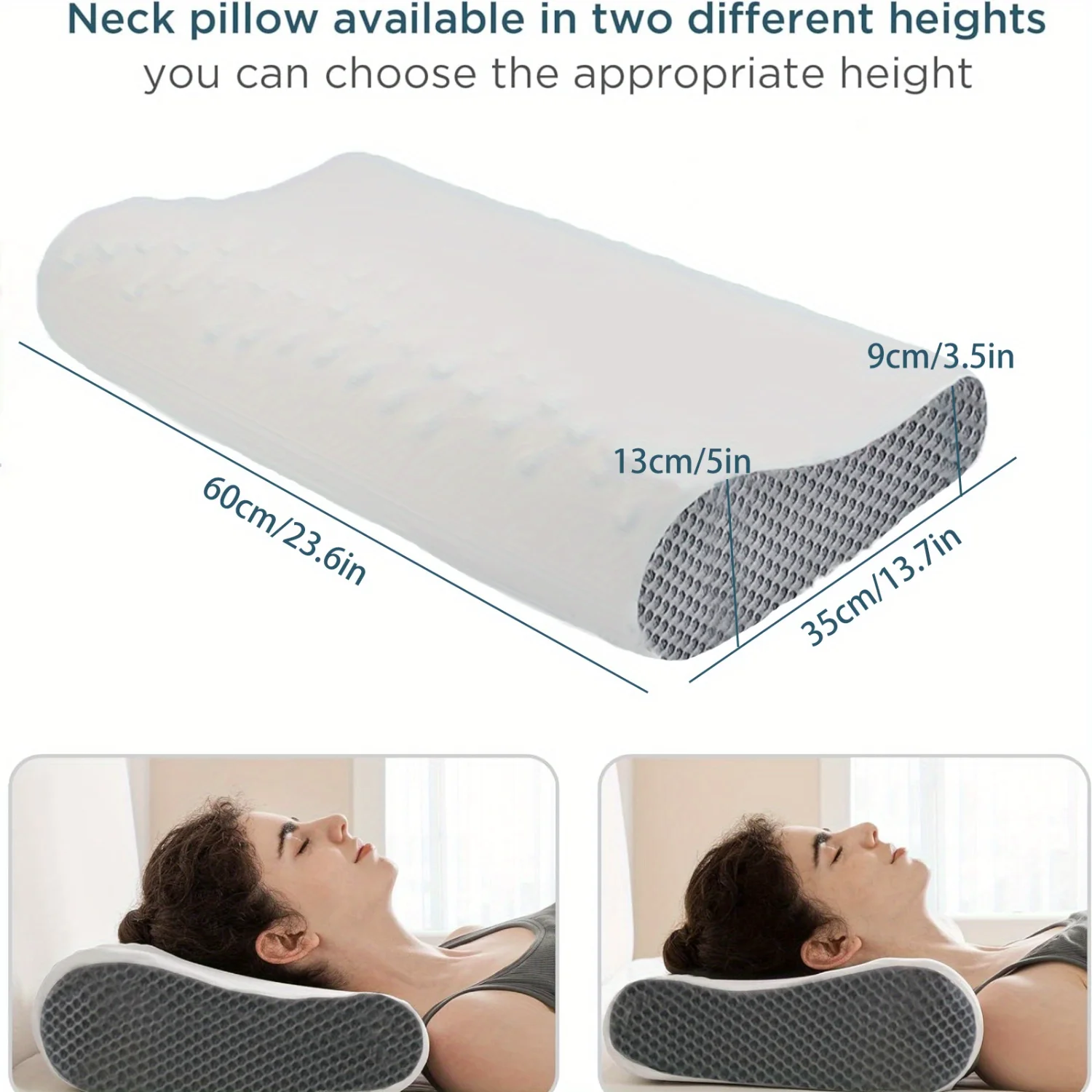 1pc Ergonomic Memory Foam Travel Pillow, Cooling Neck Support, Contour Cervical Orthopedic Pillow for Side, Back, Stomach Sleepe 3