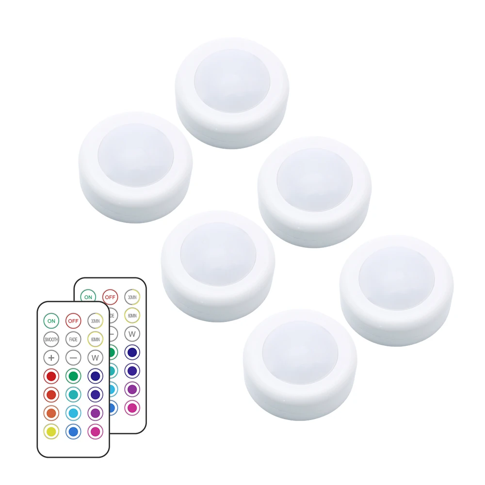 Enhanced Wireless RGBW LED Puck Lights with Remote Control and Dimmable Features for Versatile Indoor Lighting