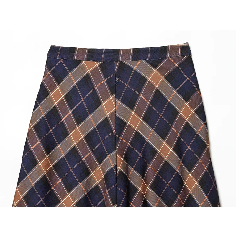 Check Printed High Waist Skirt Women's Spring Autumn Long Skirt Casual Hem Ruffles Midi Skirts For Women 2026 New ﻿