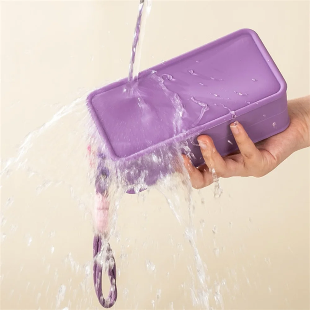 Candy Color Silicone Makeup Bag With Braided Wrist Rope Portable Lanyard Cosmetic Bags Waterproof Zipper Toiletries Lipstick Bag