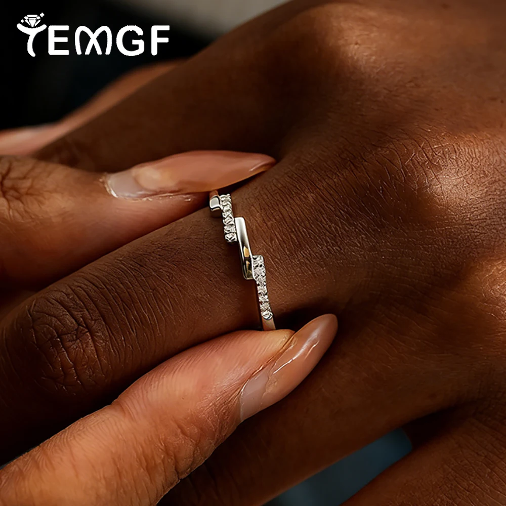 TEMGF Simple Moissanite Ring for Women S925 Silver Irregular Row Ring Party Hip Hop Stacked Fashion Item Fine Jewelry Certified