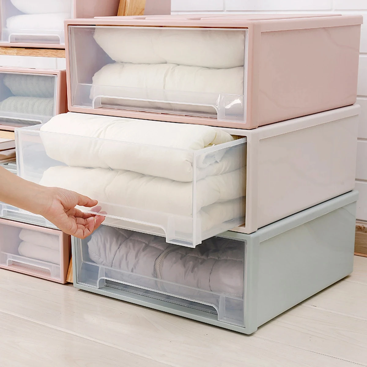 Plastic Transparent Storage Drawer Box Wardrobe Clothing Storage Box Clothes Storage Box Quilt Storage Drawer Type Organizer Box