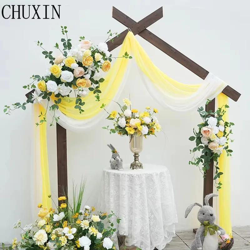 Yellow and White Floral Hanging Arrangement with Greenery – Wedding and Event Decor Prop