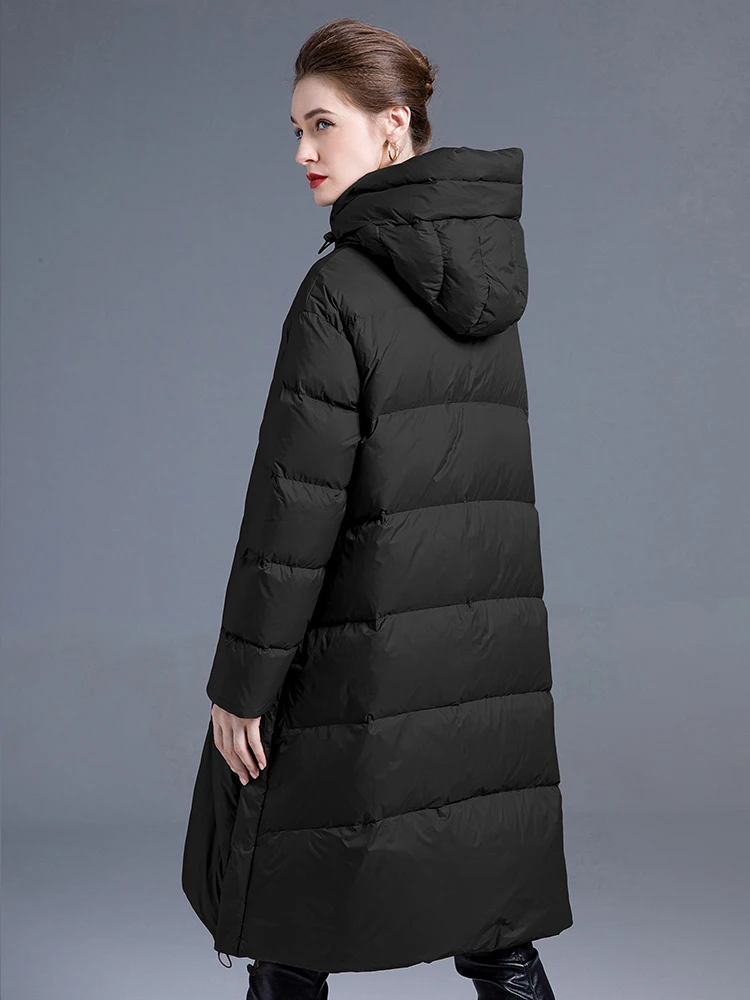 High quality Long down jacket Oversized Women Winter Elegant Warm Hooded knee length coat 2024 New clothing Solid INKEO 3O289