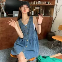 Sleeveless Strap Dress Women Summer Single-Breasted Pockets Denim Dresses Woman Korean Style Loose A Line Mini Dress - Image 2