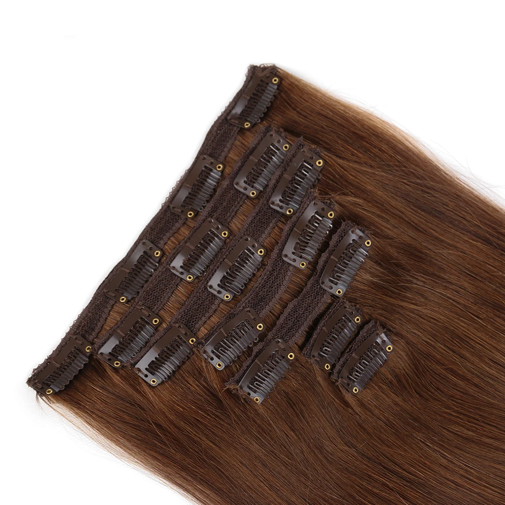 Brown Clip In Hair Extensions 100% Human Hair Clip Brazilian Remy Hair Extensions For Women Clip-On HairPiece 12 to 18 Inch #4