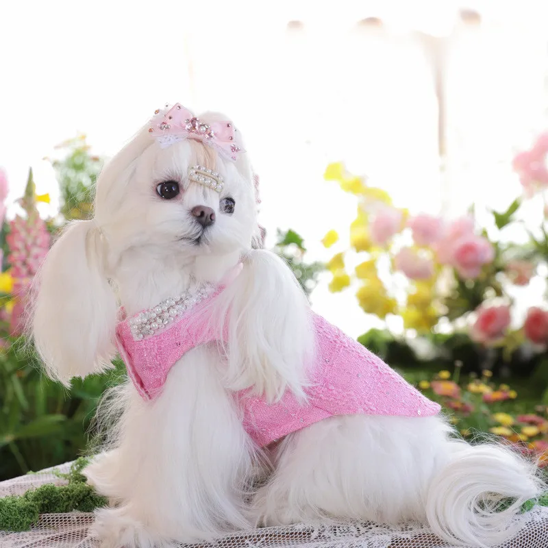 고양이 강아지 조끼 코트 봄 애완동물 의류 요크셔 테리어 말티즈 의류 강아지 포메라니안 시츄 소형견 의상 핑크