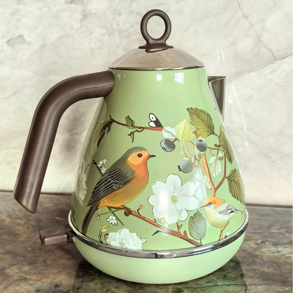 Automatic Power Off Retro Green Paint Decal Electrc Kettle Boiling Water with Thermometer 304stainless Steel 1850w 1.7L 3