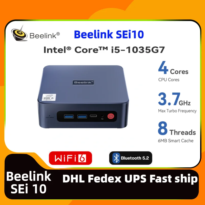 

Offical Beelink SEi10 SEi 10 Mini PC Intel 10th Gen i5 1035G7 3.7GHz 16GB DDR4 500GB 1TB DP 5K tripe display office game mini pc