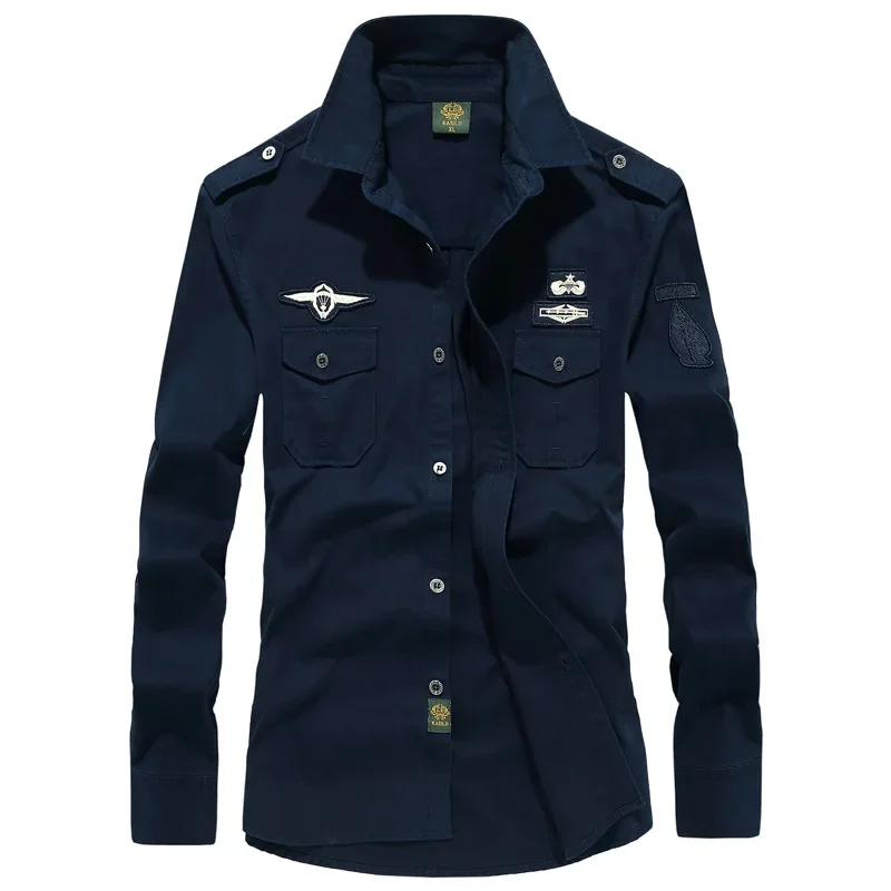 Spring Autumn Men Long Sleeve Cargo Polo Shirt Men Casual Fashion Cotton Shirt Tactic Military Embroidery Tops Plus Size 6XL