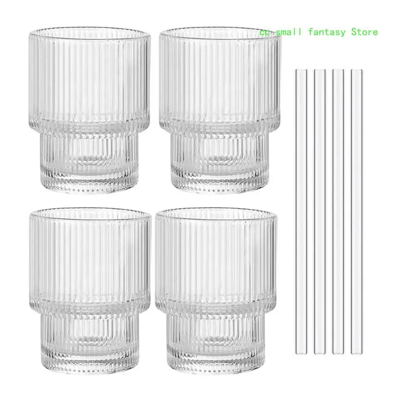 BEST SELLERS 🤍 - 400 ml Ribbed glass w/ glass straw - 400 ml Tall