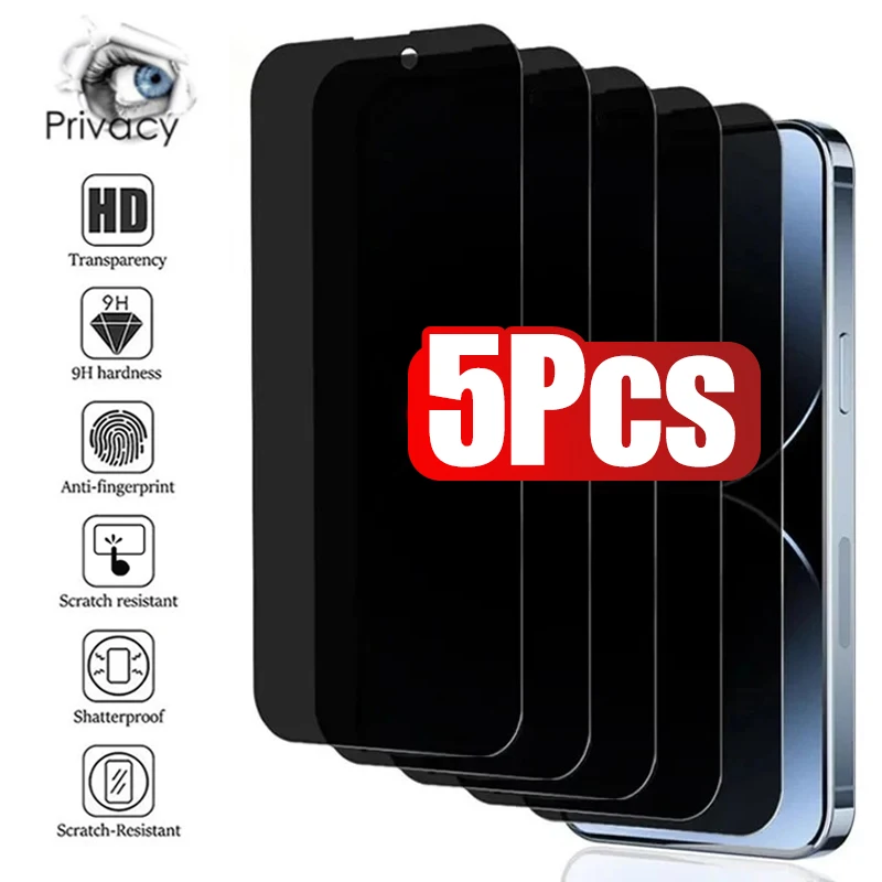 5Pcs Full Cover Anti Spy Screen Protector for iPhone 17 16 12 13 14 15 PRO MAX 14 Plus Tempered Glass Privacy 15 Plus 16 Pro Max