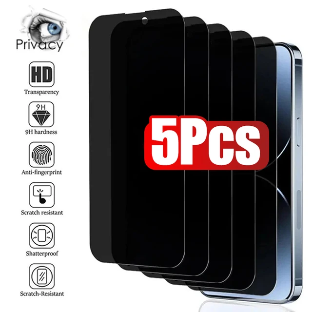 5Pcs Full Cover Anti Spy Screen Protector for iPhone 16 11 12 13 14 15 PRO MAX 14 Plus Tempered Glass Privacy 15 Plus 16 Pro Max 1
