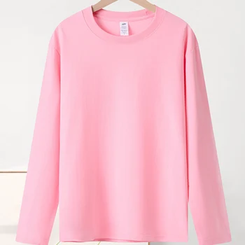 여성용 기본 용수철 티셔츠, 긴팔 티, 핑크 코튼 탑, 여성용 화이트 블라우스 및 티셔츠