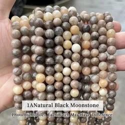 Elegant Natural Black Moonstone Round Beads for Jewelry Making - 15 Strand, Various Sizes (1A Black Moonstone)