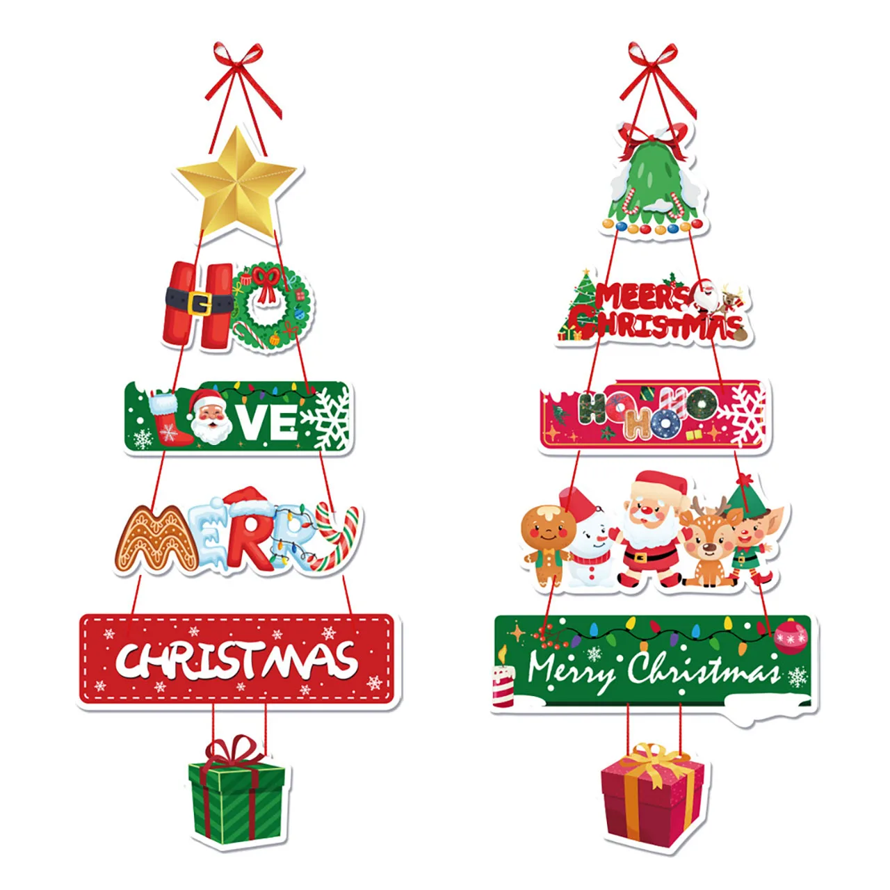 6pcs Christmas Door Pendant Decoration Cartoon Assembly Xmas Tree Hanging Flag Merry Christmas Party Supplies