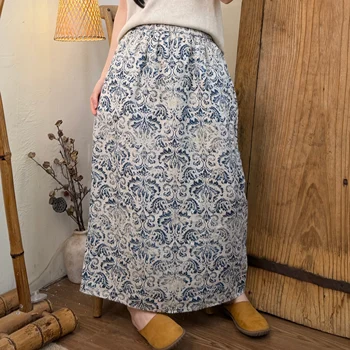 2026 Summer New Digital Print High-end Slim-fit Midi Skirt Women Linen Skirt XY384