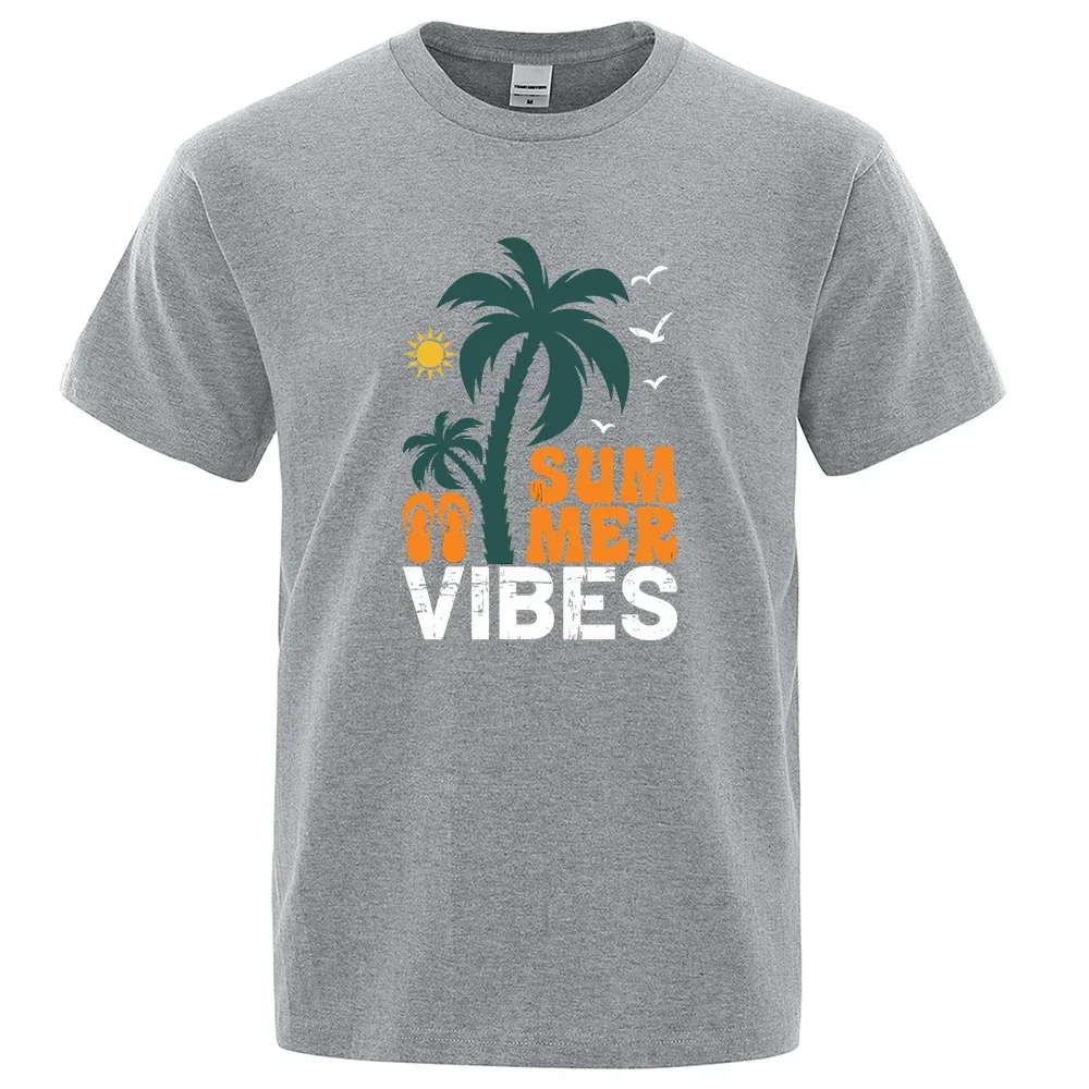 

Summer Beach Vacation Vibes Print Clothes Men Loose Oversize T-Shirts Fashion Cotton Short Sleeve New Casual Multicoloured Tops
