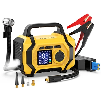 FOWAWU 6000A 26800mAh Avviatore di emergenza con compressore d'aria, batteria per auto Power Bank (ALL Gas/10.0L Diesel), gonfiatore per pneumatici con spegnimento automatico