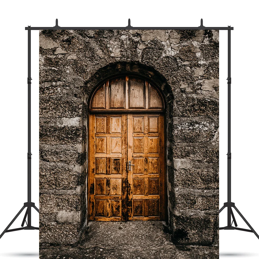 

SHENGYONGBAO Brick Wall Floor Theme Photography Backdrops Props Old House Wooden Doors Station Photo Studio Background FF-09
