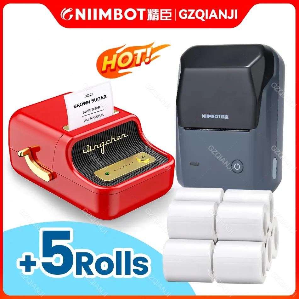 Niimbot-휴대용 핸드 헬드 감열식 미니 바코드 라벨 프린터 B1 B21, QR 코드 스티커 용지 컬러 롤 메이커 케이블 태그