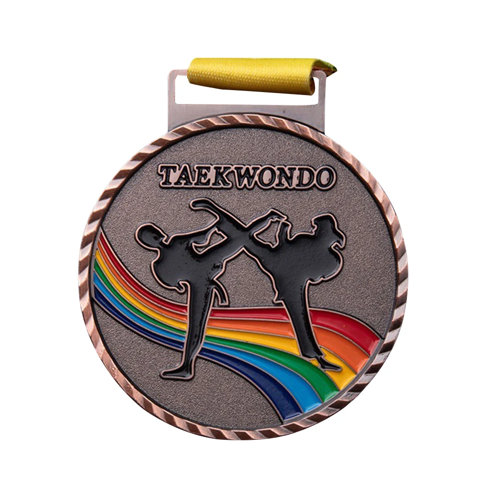 Athletic Sports Game Medals Kirsite Zinc Alloy Taekwondo Running Commemorative Gold Plated Emblem with Ribbons Medal