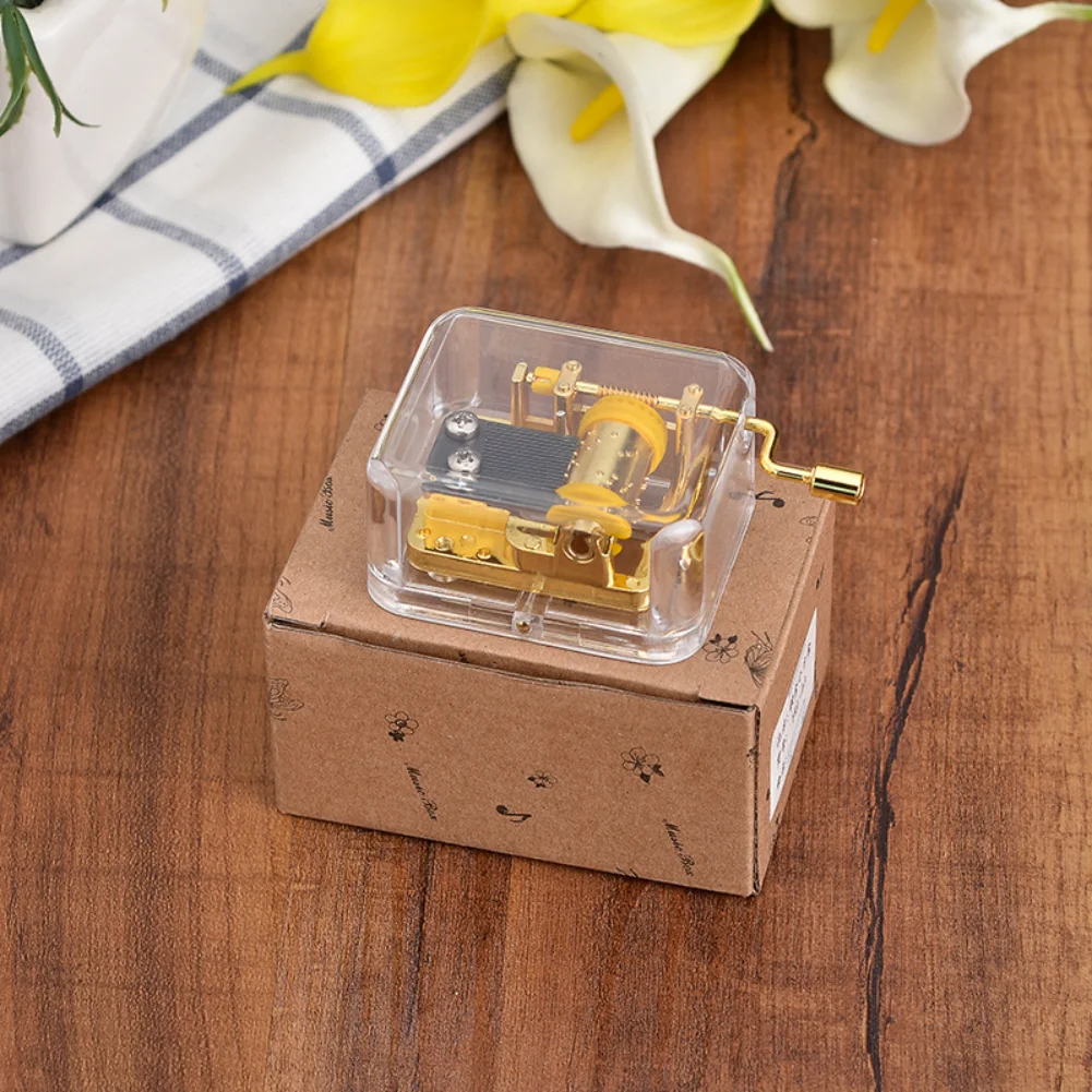 Hand Operated Music Box Acrylic Creative Crafts Ornaments Hand Movement Birthday Gifts Women Boyfriend Music Home Decor Golden 2