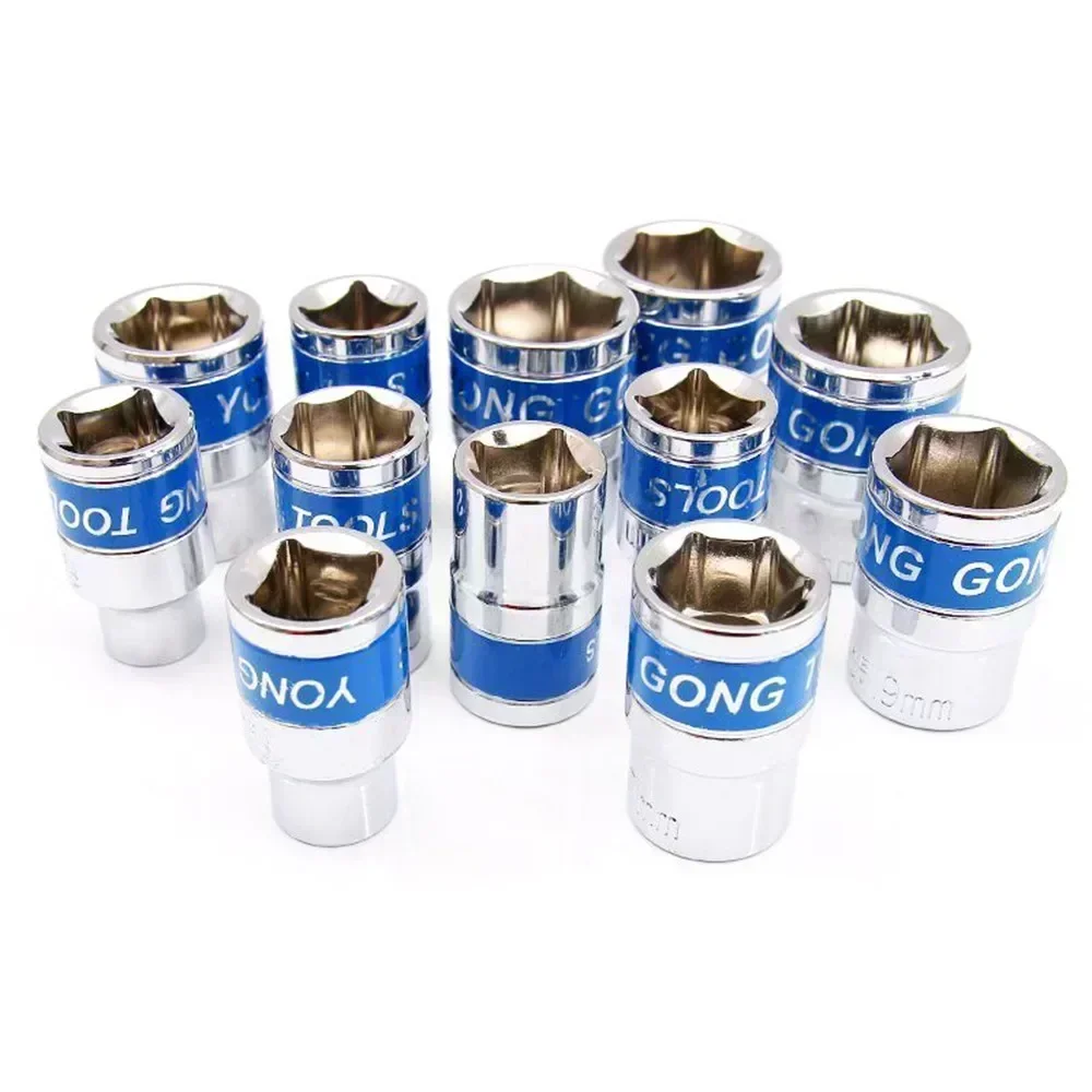 8-36mm CR-V Steel Anti-rust Treatment Ratchet Wrench Socket 1/2 Inch Blue Drive Short Hex Sockets Nut Removal 6