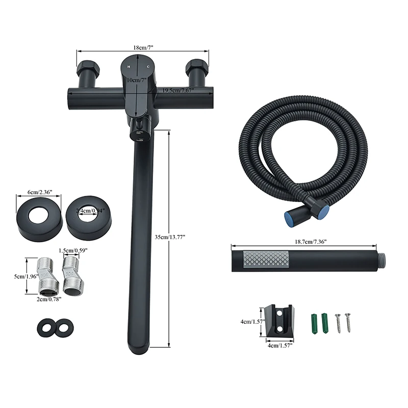Long Spout Bathtub Shower Faucet Hot and Cold Water Mixer Swivel Tub Spout Wall Mounted Bath Tap  2-ways Water Outlet Crane 5