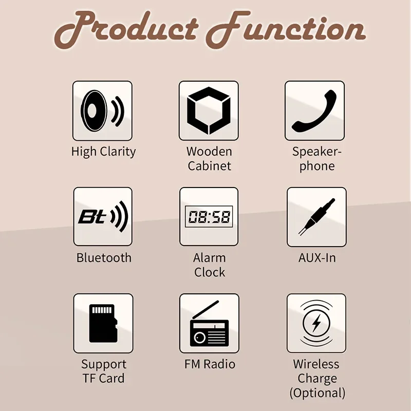 Wooden Retro Wireless Bluetooth Speaker FM Radio Support Handsfree Call Music Player Alarm Clock TF Card U Disk Portable Audio