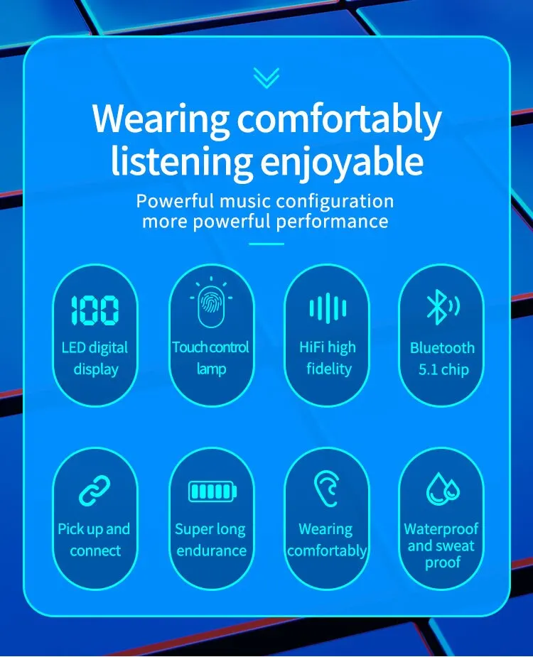Description Picture 3 of itemC1 TWS Wireless Earbuds Bluetooth Headphones 9D Sound Waterproof Earphones LED Display Sports Music Headset Built-in Microfon