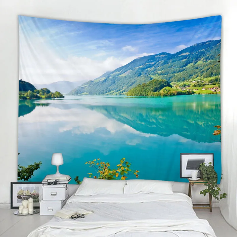 Beautiful Lake Landscape Wall Tapestry Hippie Wall Hanging Boho Tapestry Mandala Wall Art Home Decor