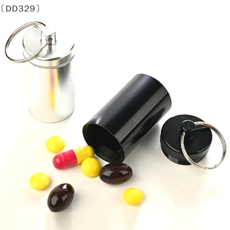 〔DD329〕Mini Drug Bottle Holder Aluminum Alloy Medicine Container Small Portable Pill Box Case Waterproof Keychain Keep Tool