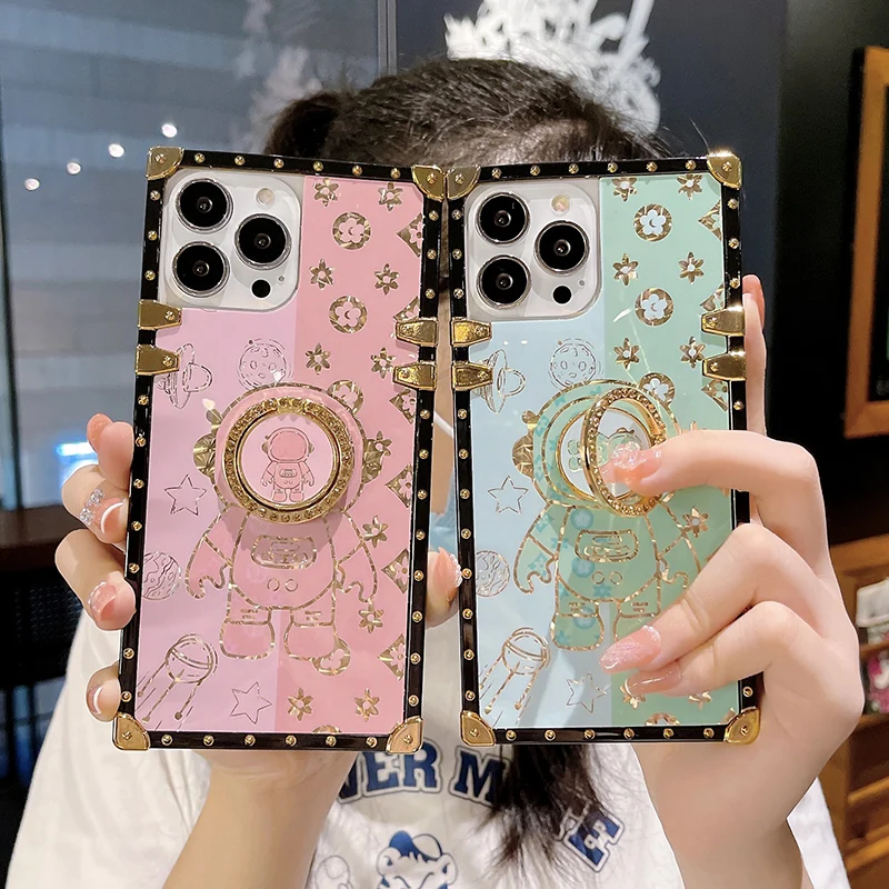 Luxury Pink Flower Square Case w/Holder For iPhone 12 Pro Max 11 XS Max XR  6 7 8