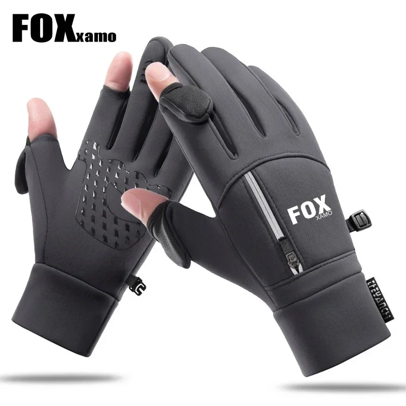 

Foxxamo Winter Fishing Gloves Leak Two Fingers Sports TouchScreen Warm Padded Gloves Waterproof Cycling Gloves for Men and Women