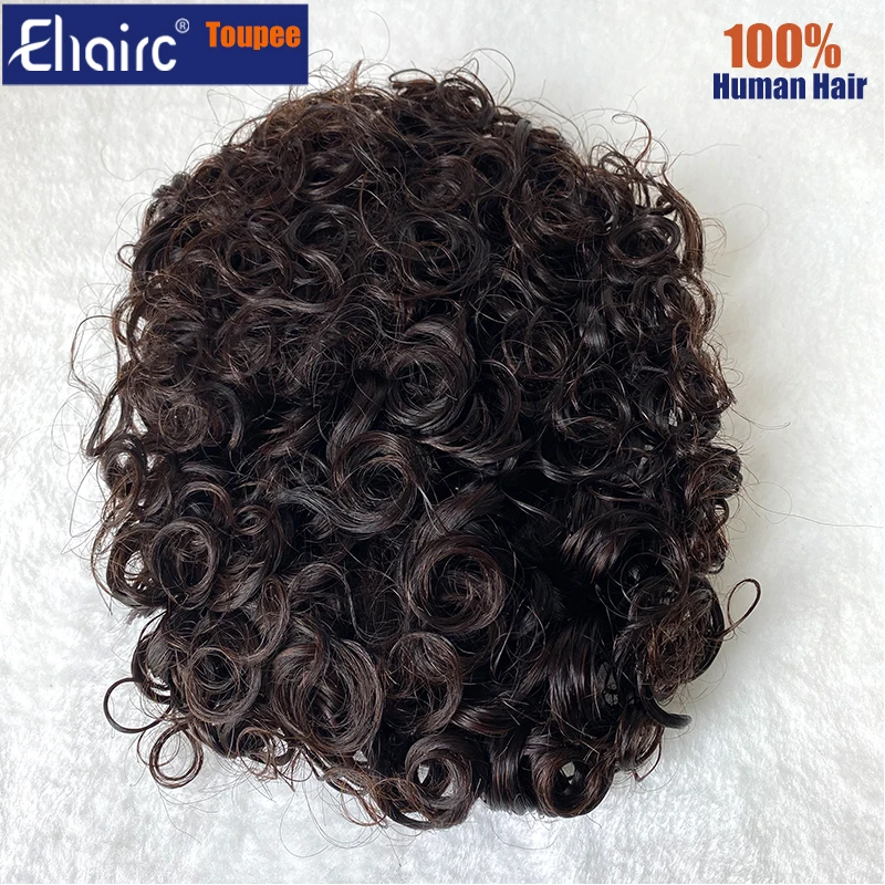 Curly Toupee For Men Brown Color Mono Hair System Unit for Men Durable Male Hair Prosthesis 100% Human Hair Unit Men's Wig 5