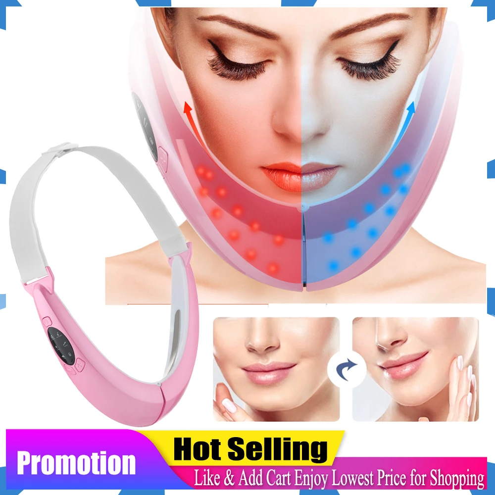 8 Levels Face Lifter V-Line Up Belt 5 Modes LED Photon Therapy Slimming Vibration V Facial Massager Device Display Relax Muscle