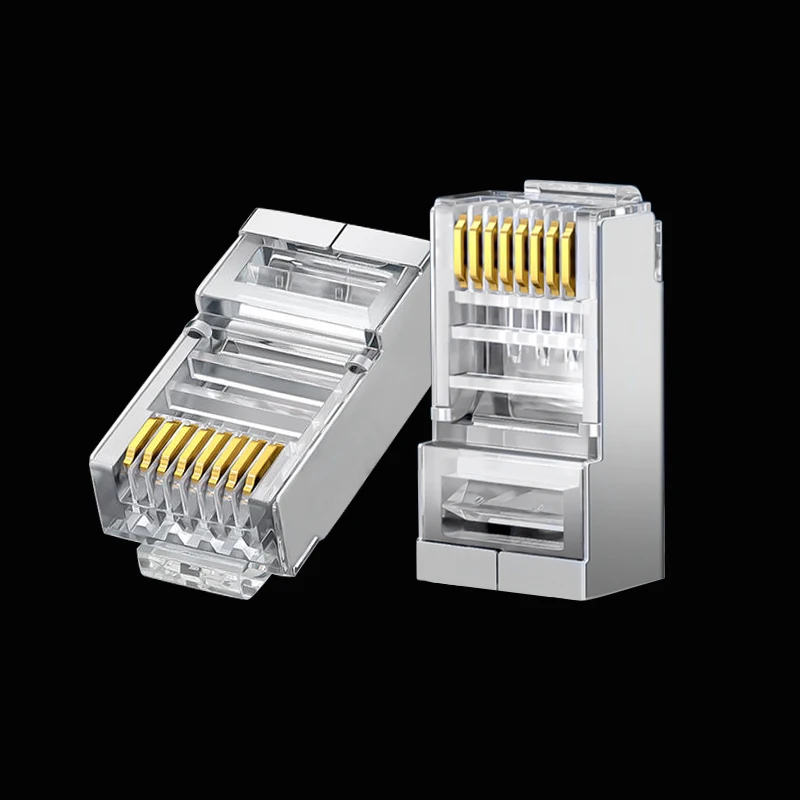 50 Pcs Cat6 RJ45 Connectors, Cat6 RJ45 Plugs, Cat6 3-Piece Metal Shielded RJ45 Ends FTP 8P8C