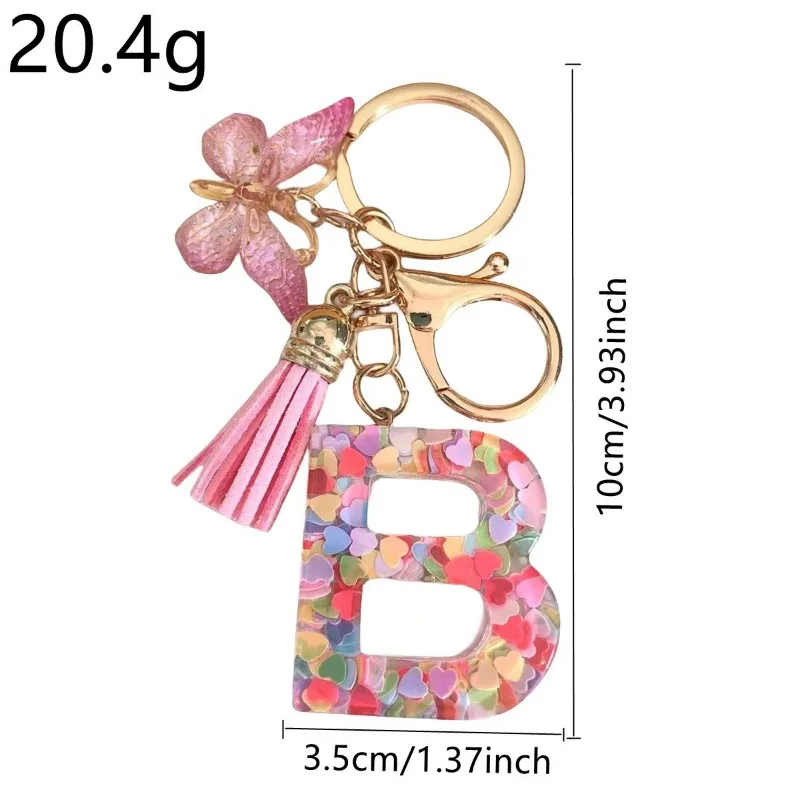 26 Letter Keychain Pink Glitter Resin Butterfly Tassel Decoration Car Key DIY Keychain Pendant Keychain Kawaii Lanyard  Love 6