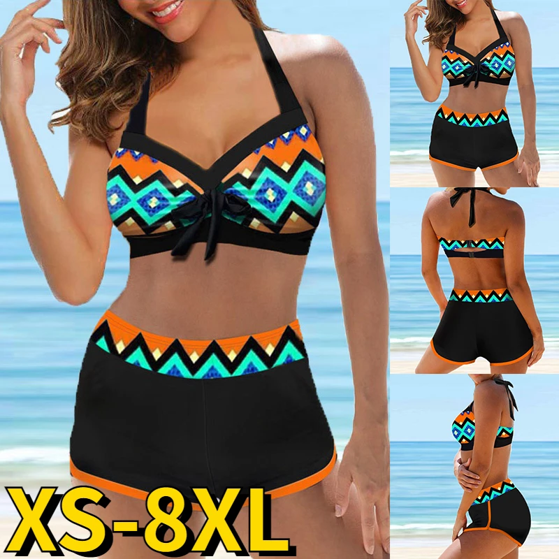 2022 New Women Sexy Two Piece Swimsuit Swimwear Summer Swimsuit Printing Loose Size Swim Skirt Ladies High Waist Bathing Suit