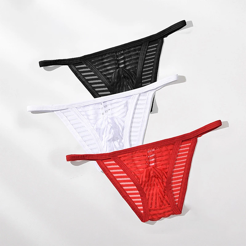 

Summer Mesh Striped Sexy Men Underwear G-string Breathable Low-Rise Slips Bikini Gay Man Panties Underpants Mens Thongs Briefs