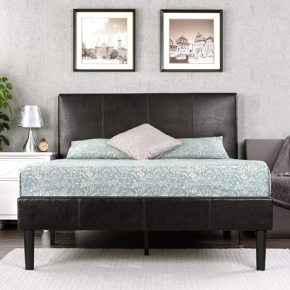 Bed Frame, Supported By Wooden Slats, No Springs Required, Easy To Assemble, Faux Leather Upholstered Bed Frame