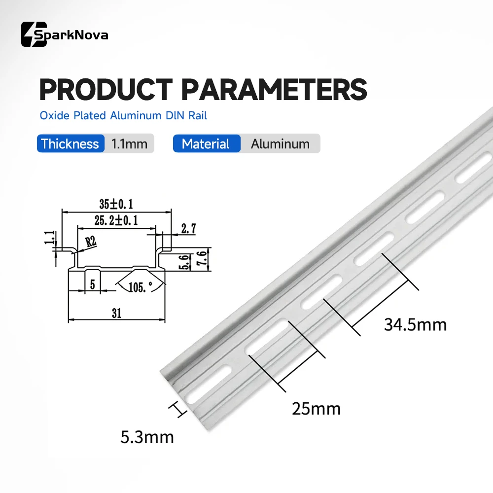 Universal 35mm Aluminum DIN Rail Mounting Rail - Adjustable Lengths, 1.1mm Thickness